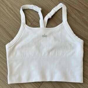 Alo Yoga White Seamless Ribbed Favorite Bra Tank (Size S)